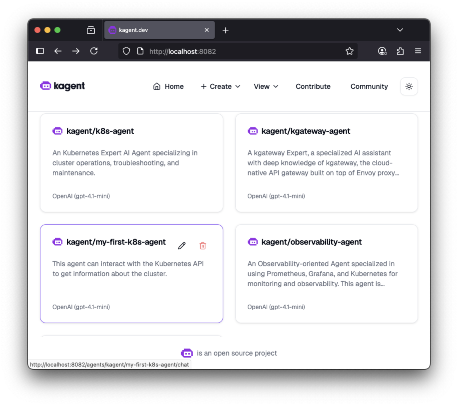 kagent landing page kagent dashboard